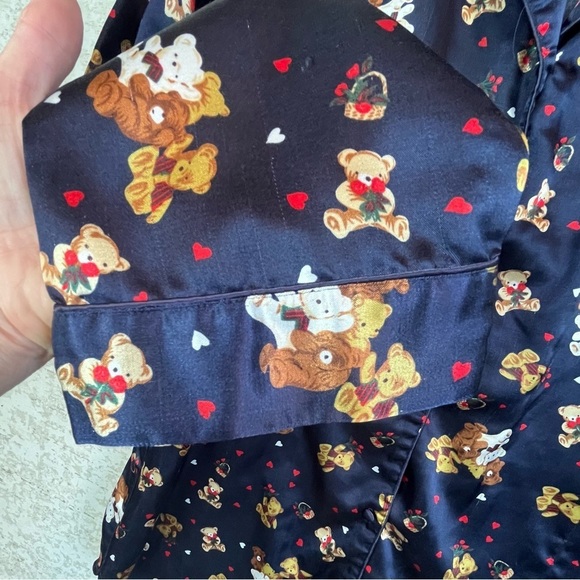 BAXTER & WELLS INTIMATES Satin Nightshirt Nightgown Teddy Bears Large Button Up - Picture 7 of 16